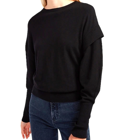 NWT Express Capped Sleeve Crew Neck Black Sweater - Picture 1 of 6